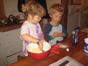 This weekend's special kid activities included making corn pancakes with Papa — our favorite use for our farm made corn flour!