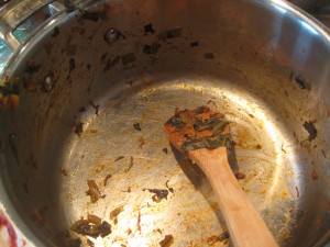 Alas, there were no leftovers from tonight's delicious dinner of kale and pork roast simmered in tomato sauce with green garlic, sweet onions, peas (from the freezer), and dried mushrooms!