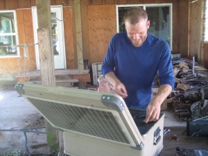 Casey rigged up a solar charged from our electric fencing with an inverter so we can use it to power small things like a radio, cell phone charger, etc. A good start on the preparation project!