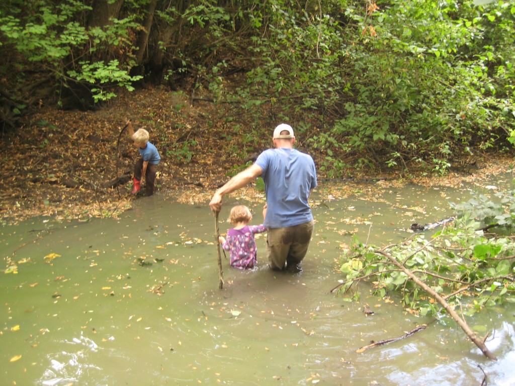 Definitely not much water here right now! Even the littlest one could wade across with Papa's help.