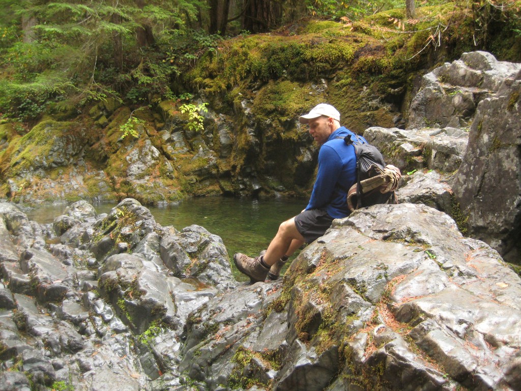 Farmer Casey got to put on his OTHER boots to explore trails and climb around on rocks around Opal Pool.