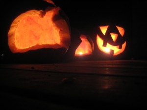 The kids needed help with their "volcano" pumpkins (I guess our pumpkins are sturdy and thick-fleshed!). I'm quite the traditionalist when it comes to pumpkin carving. Same face every year. I like him.