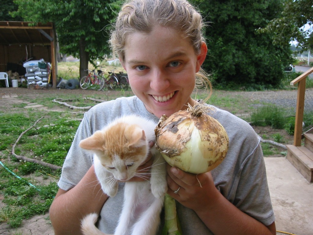 2007 - That summer our over-wintered sweet onions were bigger than our kittens.