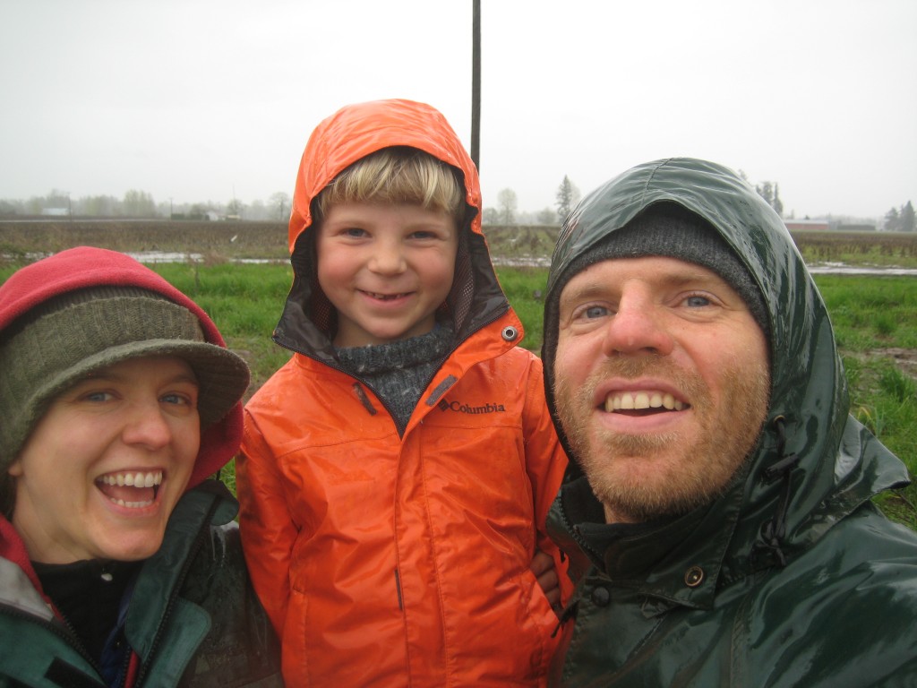 Rainy afternoon Oakhill selfie (3 out of 4 of us pictured in our full rain gear).