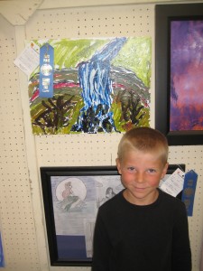 Rusty with his blue ribbon waterfall painting