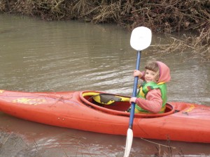 Dottie's paddling is not as effective yet as Rusty's, but she can get out there anyway!